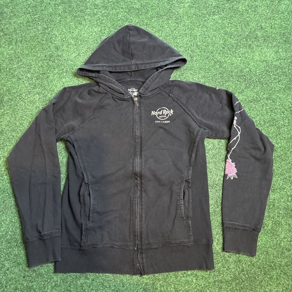 Hard Rock Hotel Los Cabos Lace Born To Rock Womens M Full Zip Black Hoodie Y2K